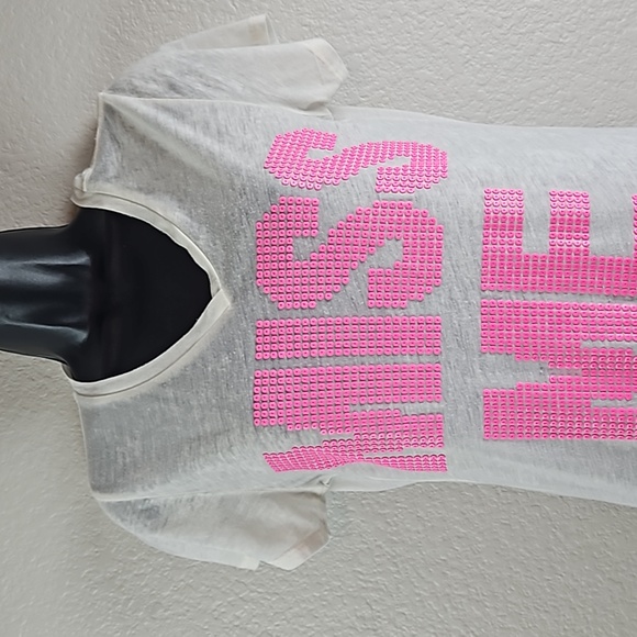Miss Me | Women's White Pink Spell-Out "Miss Me" Retro Slub Sheer Tee Sz M - Picture 3 of 13
